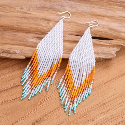 Alternate image for White and Orange Long Beaded Waterfall Earrings Lanna Waterfall in Orange