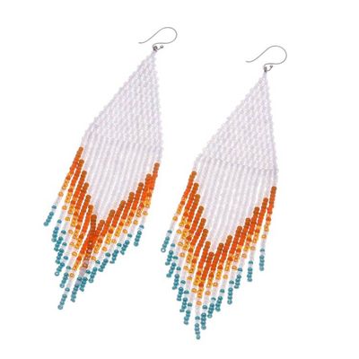 Alternate image for White and Orange Long Beaded Waterfall Earrings Lanna Waterfall in Orange