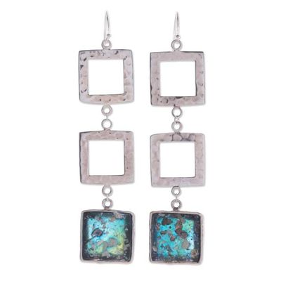 Alternate image for Square Roman Glass Dangle Earrings from Thailand Triple Frame