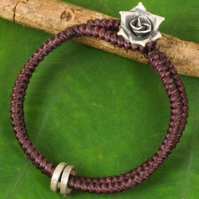 Alternate image for Hill Tribe Rose Clasp on Artisan Crafted Wristband Bracelet Marsala Rose