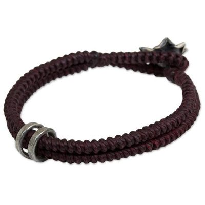 Alternate image for Hill Tribe Rose Clasp on Artisan Crafted Wristband Bracelet Marsala Rose