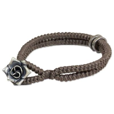 Alternate image for Hill Tribe Rose Clasp on Handcrafted Grey Wristband Bracelet Smokey Rose