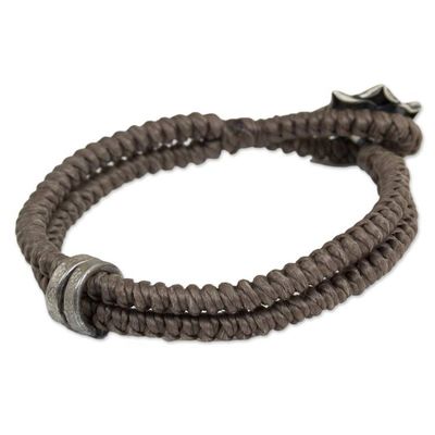 Alternate image for Hill Tribe Rose Clasp on Handcrafted Grey Wristband Bracelet Smokey Rose