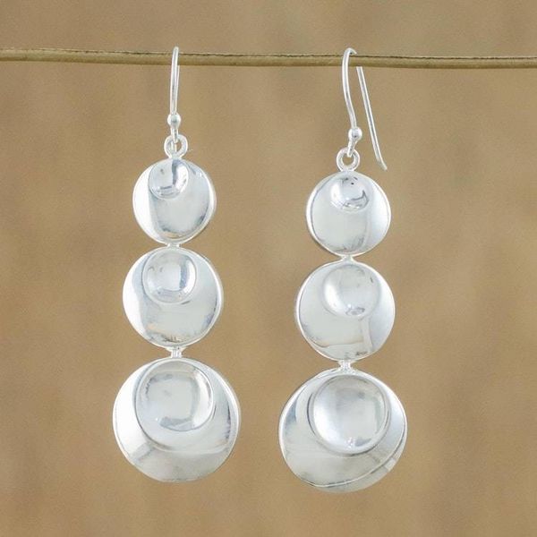 Alternate image for Sterling Silver Three Circle Dangle Earrings from Thailand Rain Bubbles