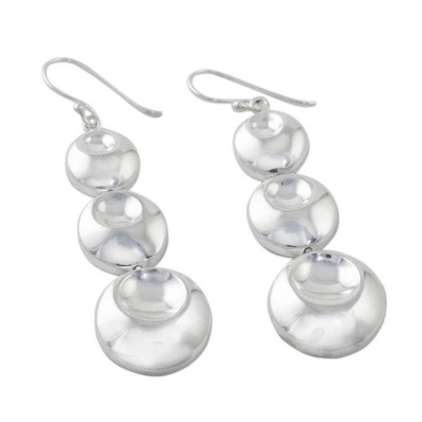 Alternate image for Sterling Silver Three Circle Dangle Earrings from Thailand Rain Bubbles