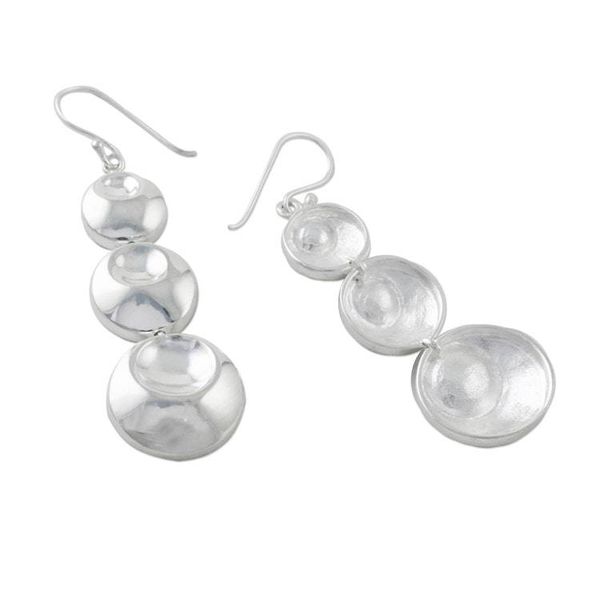 Alternate image for Sterling Silver Three Circle Dangle Earrings from Thailand Rain Bubbles
