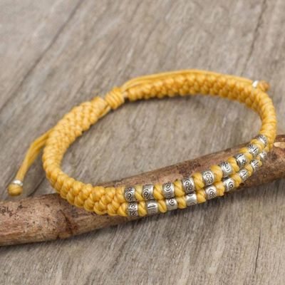 Alternate image for Hand Knotted Yellow Thai Wristband Bracelet with Silver 950 Yellow Infinity Twins
