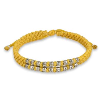 Alternate image for Hand Knotted Yellow Thai Wristband Bracelet with Silver 950 Yellow Infinity Twins