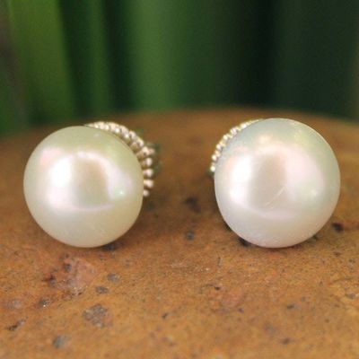 Alternate image for Bridal Pearl Button Earrings Cloud Serenade