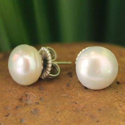 Alternate image for Bridal Pearl Button Earrings Cloud Serenade