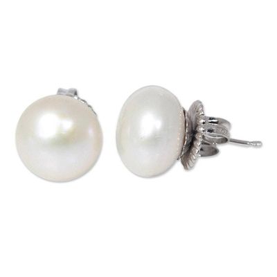 Alternate image for Bridal Pearl Button Earrings Cloud Serenade