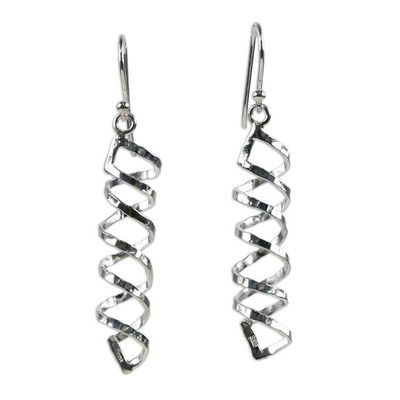 Alternate image for Shiny 925 Silver Spiral Earrings Artisan Crafted in Thailand Cheerful Serpentines