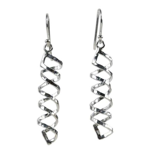 Alternate image for Shiny 925 Silver Spiral Earrings Artisan Crafted in Thailand Cheerful Serpentines