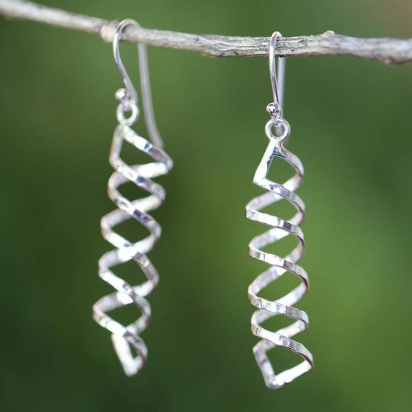 Alternate image for Shiny 925 Silver Spiral Earrings Artisan Crafted in Thailand Cheerful Serpentines
