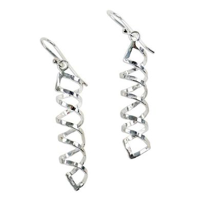 Alternate image for Shiny 925 Silver Spiral Earrings Artisan Crafted in Thailand Cheerful Serpentines