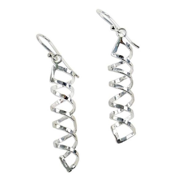 Alternate image for Shiny 925 Silver Spiral Earrings Artisan Crafted in Thailand Cheerful Serpentines