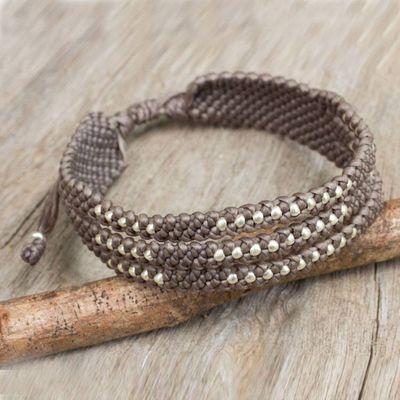 Alternate image for Wristband Bracelet in Macrame with Silver 950 Beads Starlight and Khaki