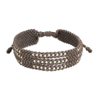 Alternate image for Wristband Bracelet in Macrame with Silver 950 Beads Starlight and Khaki
