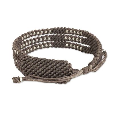 Alternate image for Wristband Bracelet in Macrame with Silver 950 Beads Starlight and Khaki