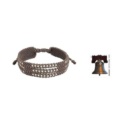 Alternate image for Wristband Bracelet in Macrame with Silver 950 Beads Starlight and Khaki