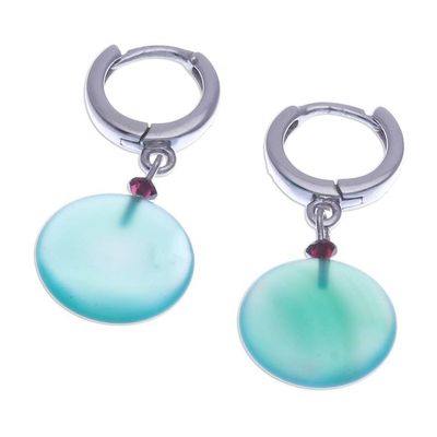 Alternate image for Sterling Silver Hoop Earrings with Green Onyx and Garnet Green Full Moon