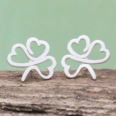 Alternate image for Sterling Silver Clover Stud Earrings from Thailand Beautiful Clover