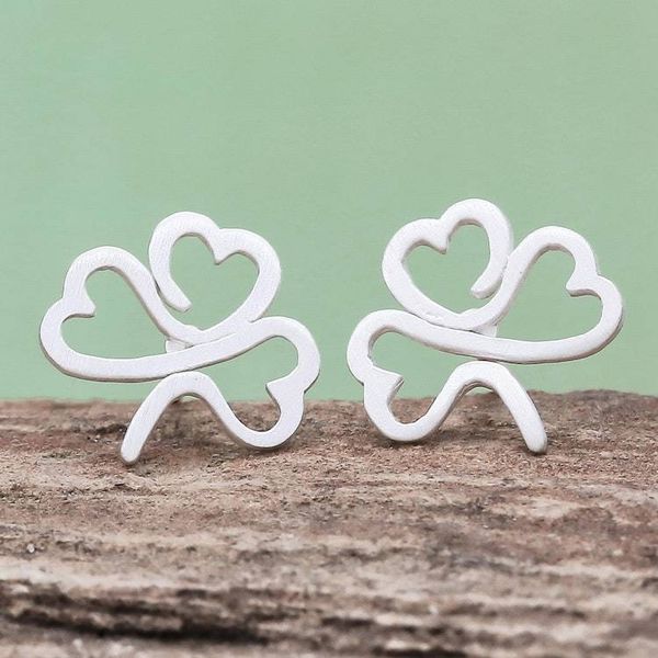 Alternate image for Sterling Silver Clover Stud Earrings from Thailand Beautiful Clover