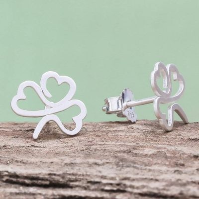Alternate image for Sterling Silver Clover Stud Earrings from Thailand Beautiful Clover