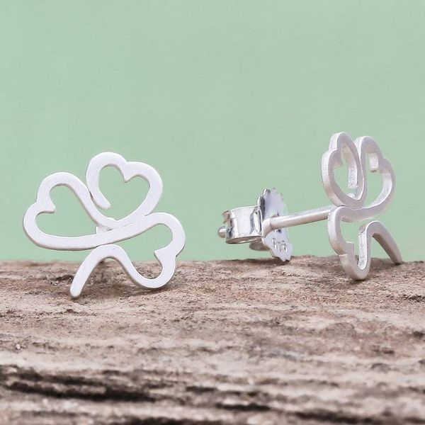 Alternate image for Sterling Silver Clover Stud Earrings from Thailand Beautiful Clover