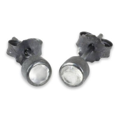 Alternate image for Sterling Silver Stud Earrings with Faceted Moonstone Snow Glow
