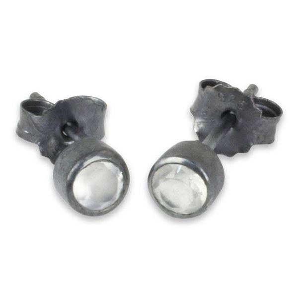 Alternate image for Sterling Silver Stud Earrings with Faceted Moonstone Snow Glow