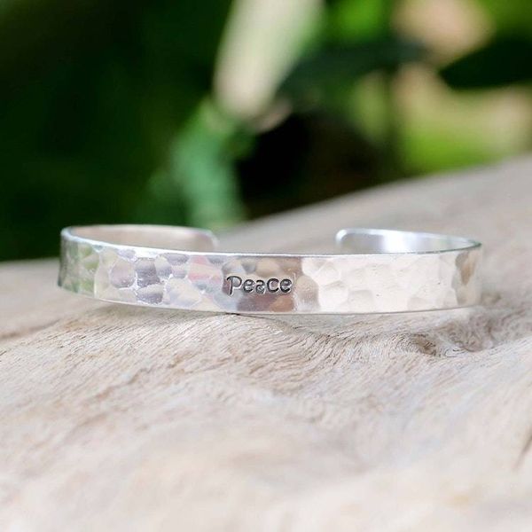 Alternate image for Inspirational Sterling Silver Cuff Bracelet from Thailand Peace