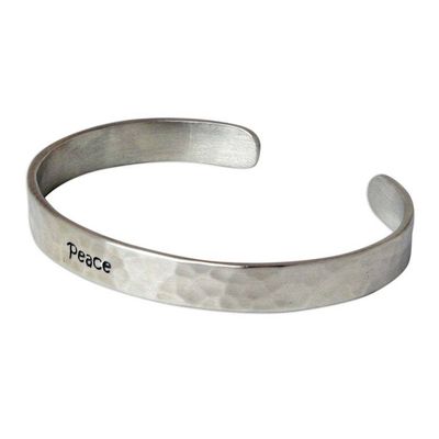 Alternate image for Inspirational Sterling Silver Cuff Bracelet from Thailand Peace