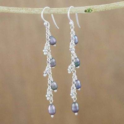 Alternate image for Cultured Pearl Dangle Earrings in Grey from Thailand Purity of Life in Grey