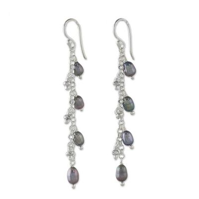 Alternate image for Cultured Pearl Dangle Earrings in Grey from Thailand Purity of Life in Grey