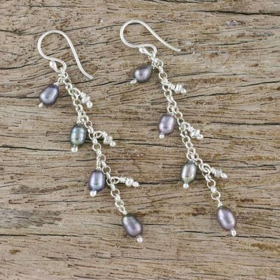 Alternate image for Cultured Pearl Dangle Earrings in Grey from Thailand Purity of Life in Grey