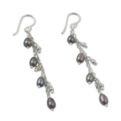 Alternate image for Cultured Pearl Dangle Earrings in Grey from Thailand Purity of Life in Grey