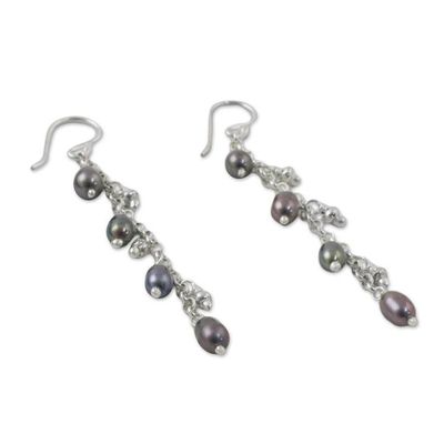 Alternate image for Cultured Pearl Dangle Earrings in Grey from Thailand Purity of Life in Grey