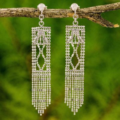 Alternate image for Sterling Silver Rectangle Waterfall Earrings from Thailand Bell Towers
