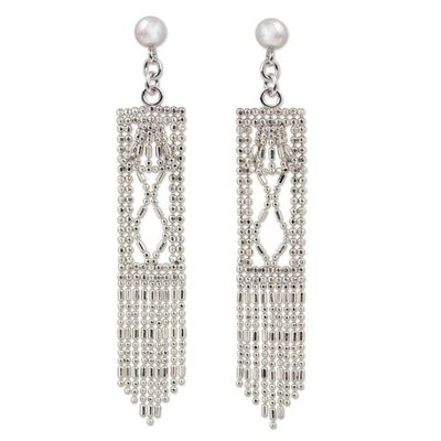 Alternate image for Sterling Silver Rectangle Waterfall Earrings from Thailand Bell Towers