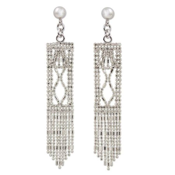Alternate image for Sterling Silver Rectangle Waterfall Earrings from Thailand Bell Towers