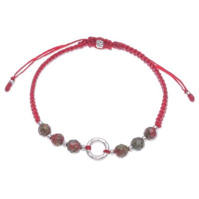 Alternate image for Handcrafted Unakite Beaded Bracelet with Silver Pendant Balance Orbs