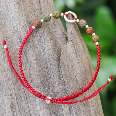 Alternate image for Handcrafted Unakite Beaded Bracelet with Silver Pendant Balance Orbs