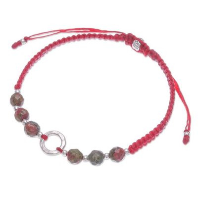 Alternate image for Handcrafted Unakite Beaded Bracelet with Silver Pendant Balance Orbs