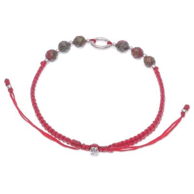 Alternate image for Handcrafted Unakite Beaded Bracelet with Silver Pendant Balance Orbs