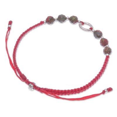 Alternate image for Handcrafted Unakite Beaded Bracelet with Silver Pendant Balance Orbs