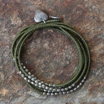 Alternate image for 21 Inch Thai Hill Tribe Silver and Green Cord Wrap Bracelet Green Hill Tribe Sweetheart