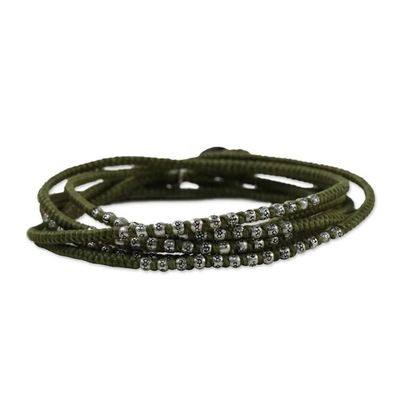 Alternate image for 21 Inch Thai Hill Tribe Silver and Green Cord Wrap Bracelet Green Hill Tribe Sweetheart