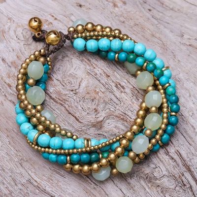 Alternate image for Thai Multi-Gemstone Beaded Torsade Bracelet with Bells Thai Calm