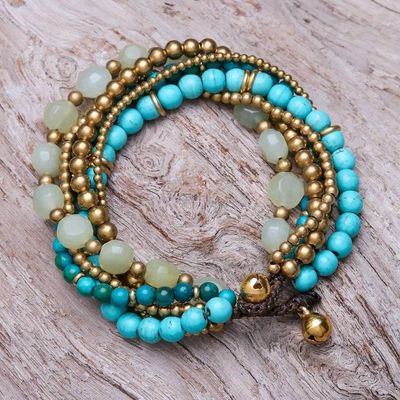 Alternate image for Thai Multi-Gemstone Beaded Torsade Bracelet with Bells Thai Calm
